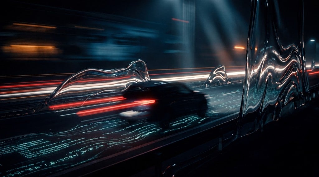 Vehicle in motion with data overlays